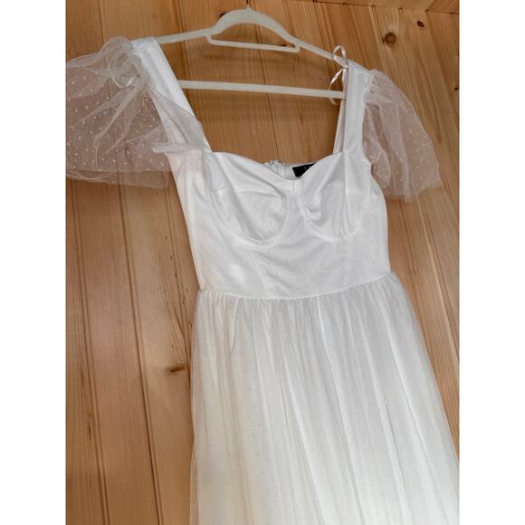 NWT Lulus Dreamy Celebration White Tulle Bustier Swiss Dot Midi Dress Bride XS - Picture 4 of 10